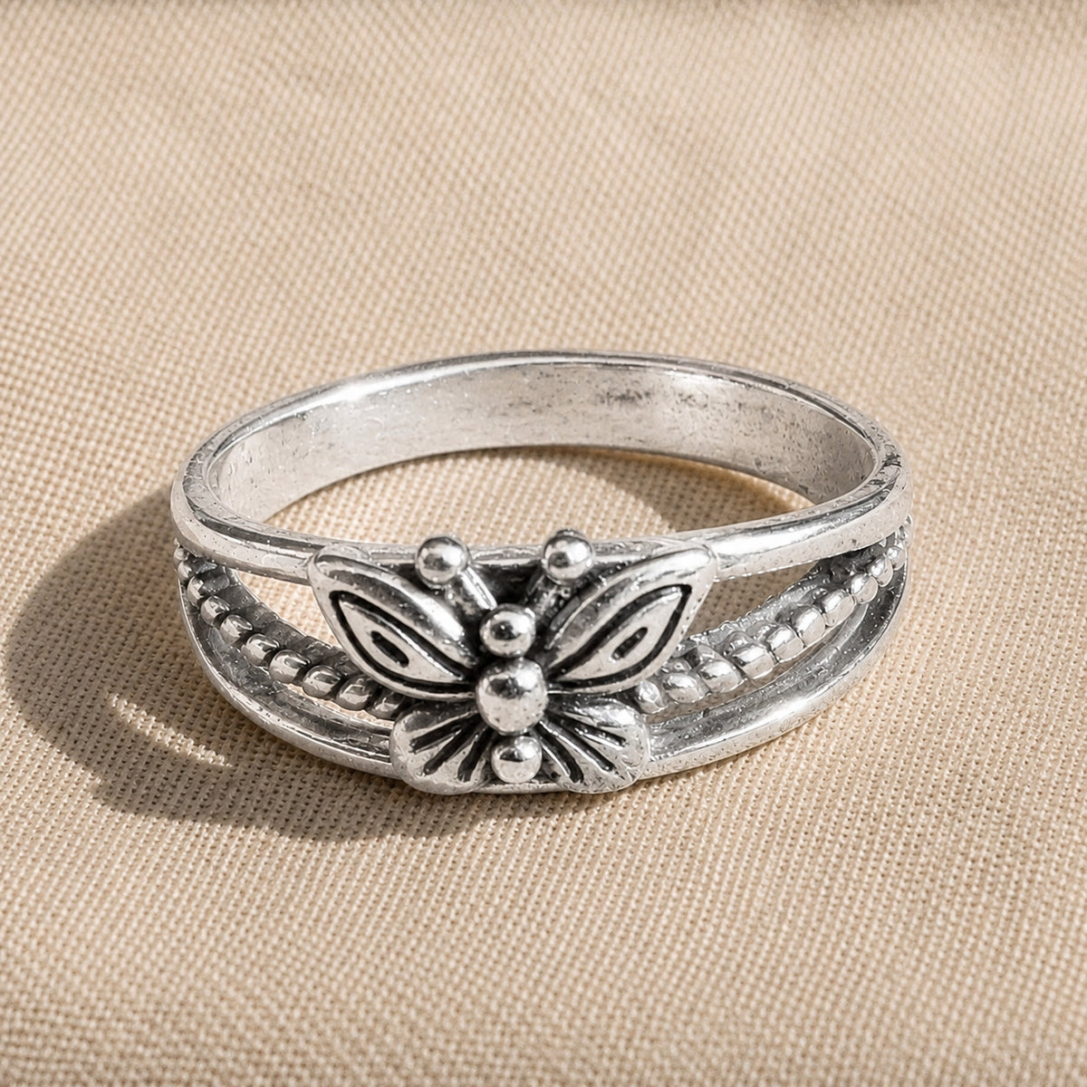 Engraved Butterfly Silver Ring