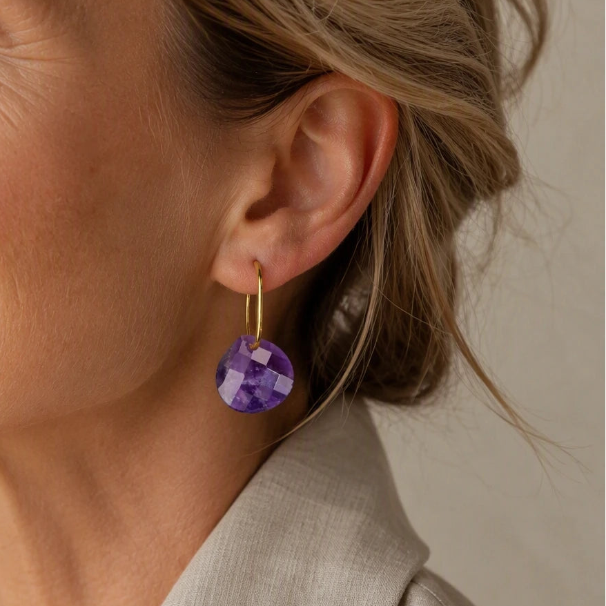 Faceted Geometric Amethyst Drop Earrings