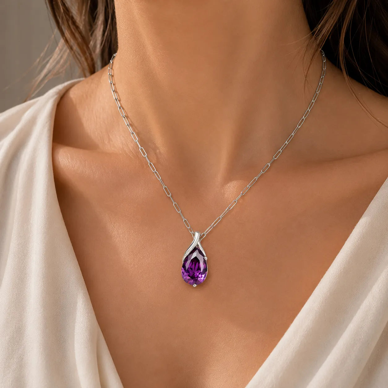 Faceted Teardrop Pendant Necklace