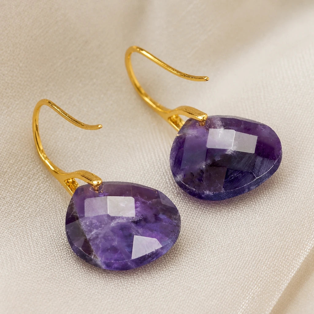 Faceted Geometric Amethyst Drop Earrings