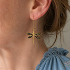 Floral Carved Dragonfly Shaped Earrings