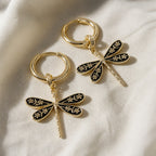 Floral Carved Dragonfly Shaped Earrings