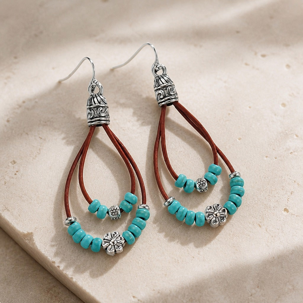 Floral & Turquoise Beads Dangle Earrings