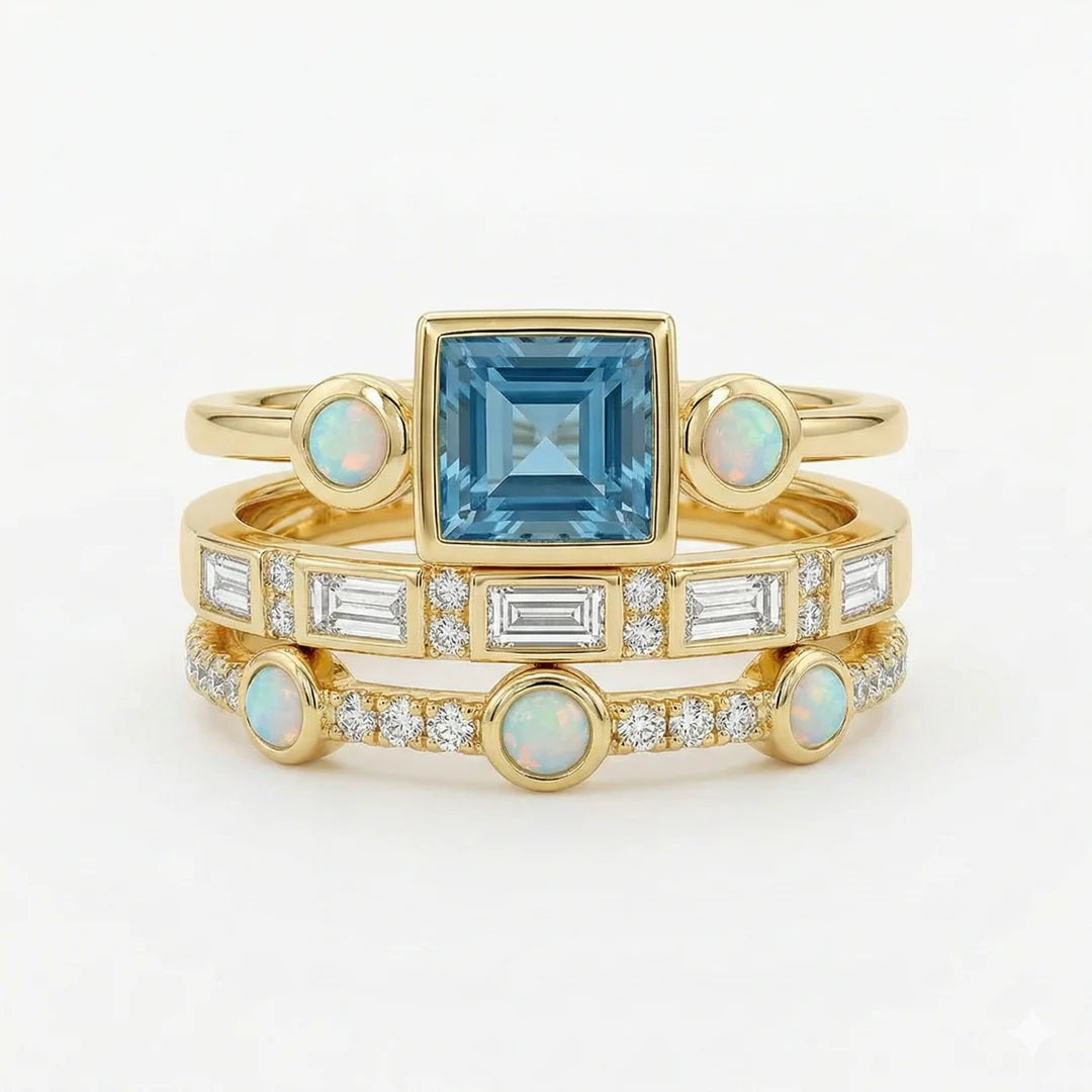 Vintage Blue Crystal Ring Set