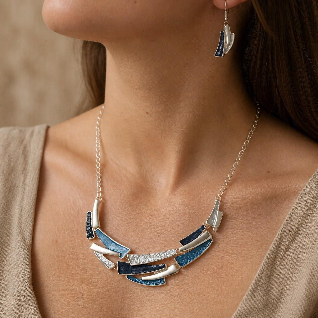 Geometric Link Necklace & Earrings Set
