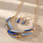 Geometric Link Necklace & Earrings Set Blue