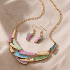 Geometric Link Necklace & Earrings Set Multi