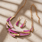Geometric Link Necklace & Earrings Set Purple