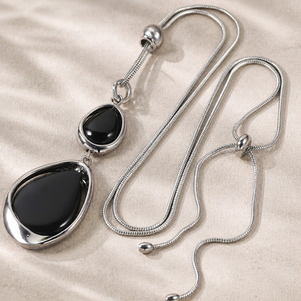 Geometric Stone Pendant Silver Necklace