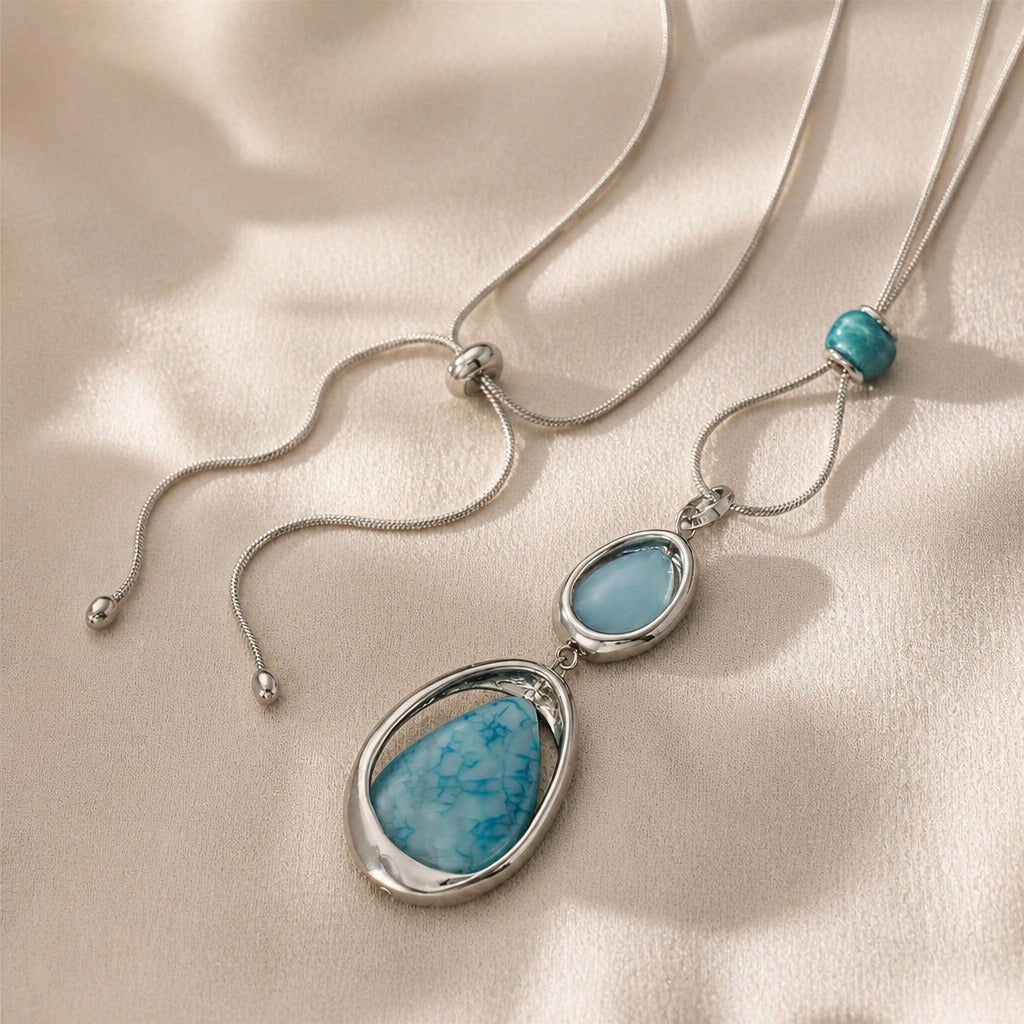 Geometric Stone Pendant Silver Necklace