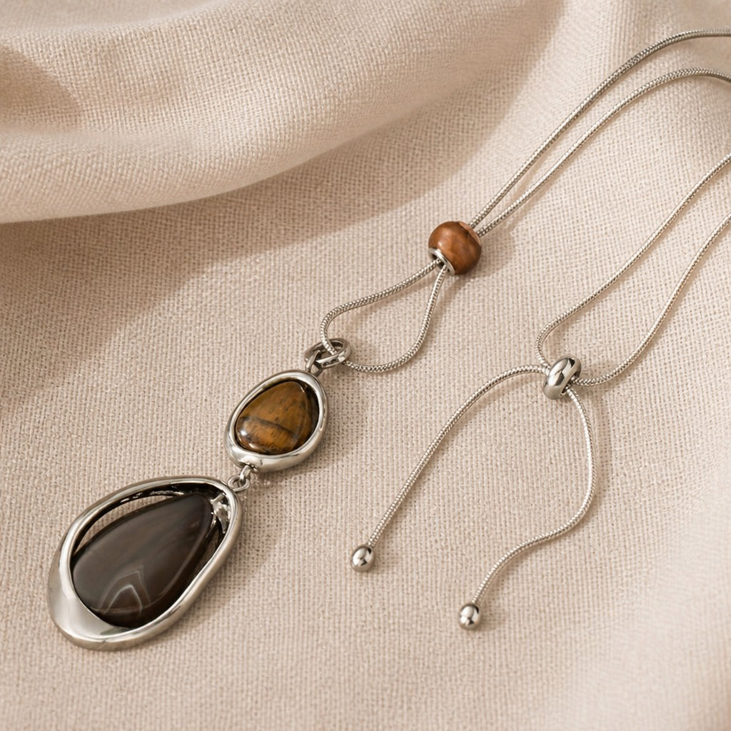 Geometric Stone Pendant Silver Necklace