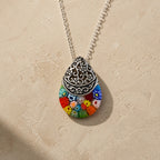 Glass Floral Engraved Pendant Necklace