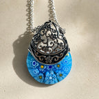 Glass Floral Engraved Pendant Necklace