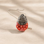 Glass Floral Engraved Pendant Necklace