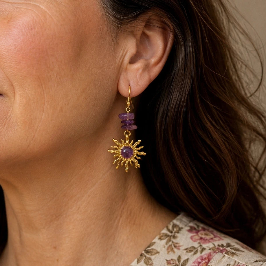 Gravel Beads Sun Gold Earrings
