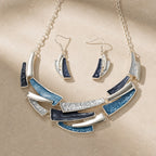 Geometric Link Necklace & Earrings Set Gray