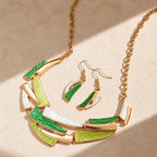 Geometric Link Necklace & Earrings Set Green