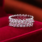 Luxury White Leaf Crystal Ring
