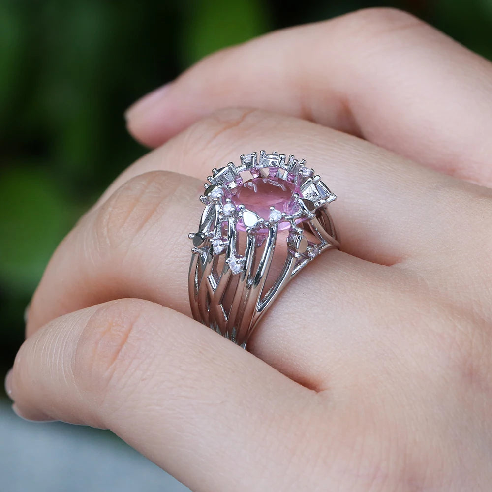 Prestigious Pink Stone Thin Twig Ring