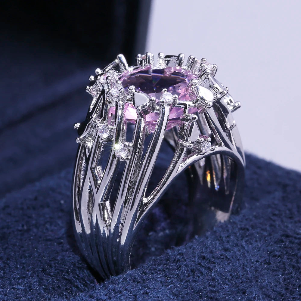 Prestigious Pink Stone Thin Twig Ring