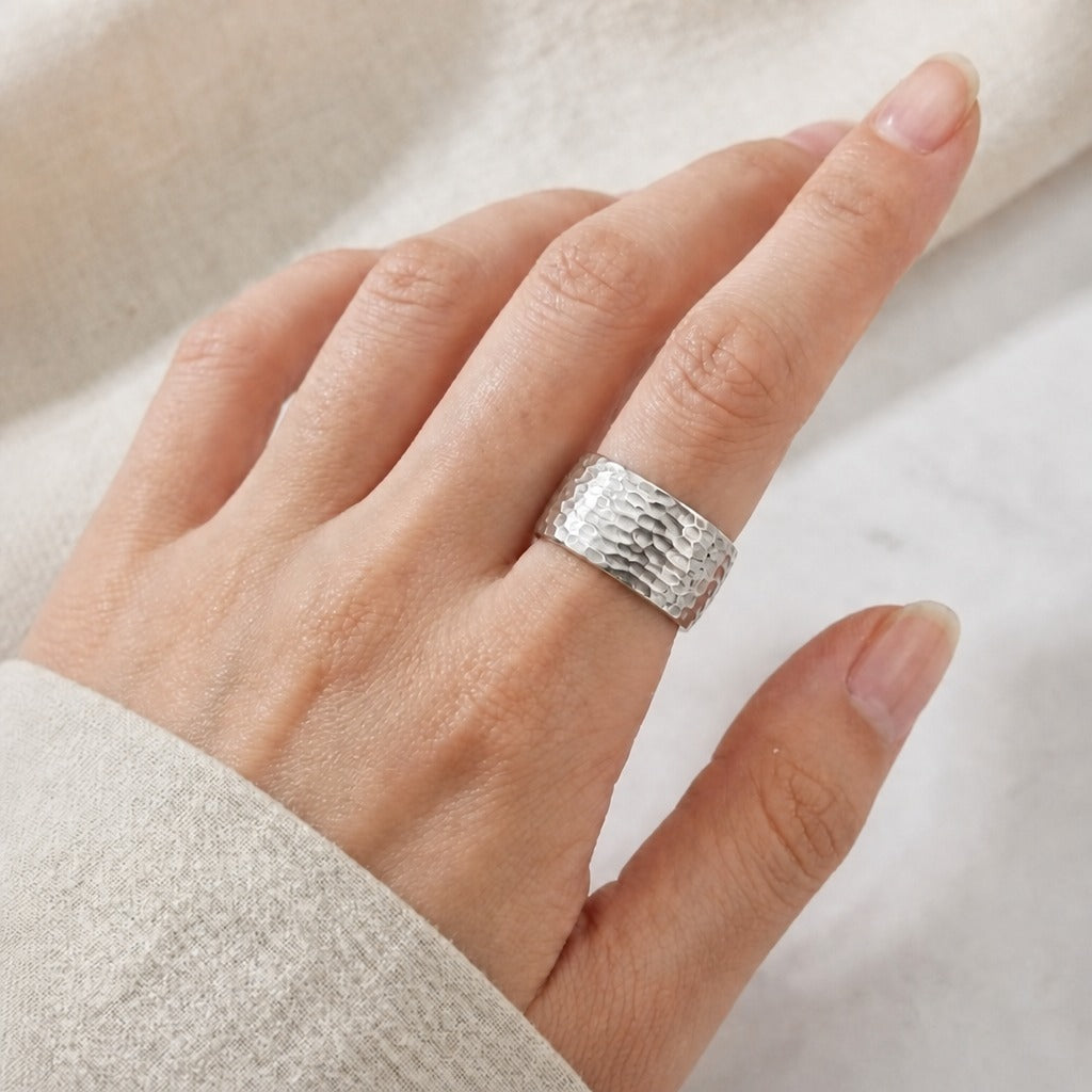 Hammered Wide Band Ring