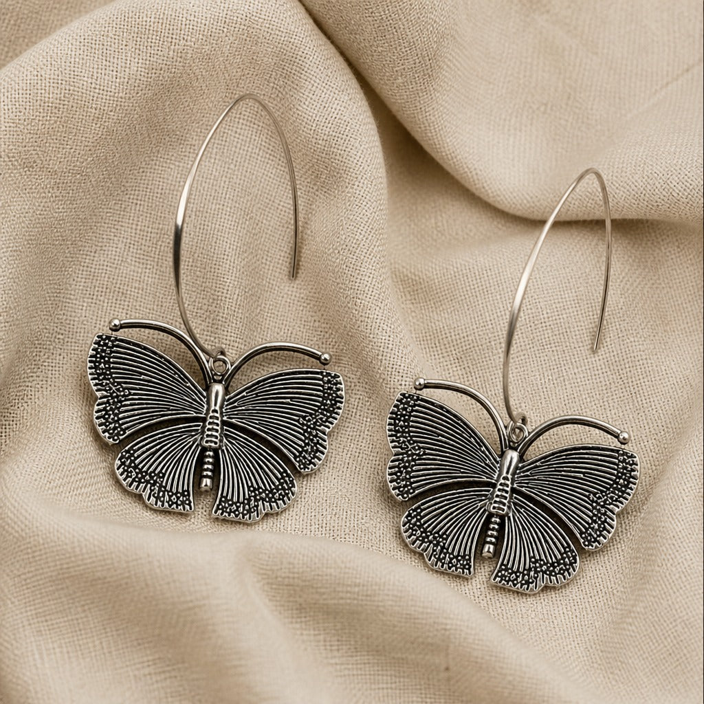 Handcrafted Carved Butterfly Hoop Earrings