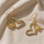 Heart & Butterfly Gold Dangle Earrings