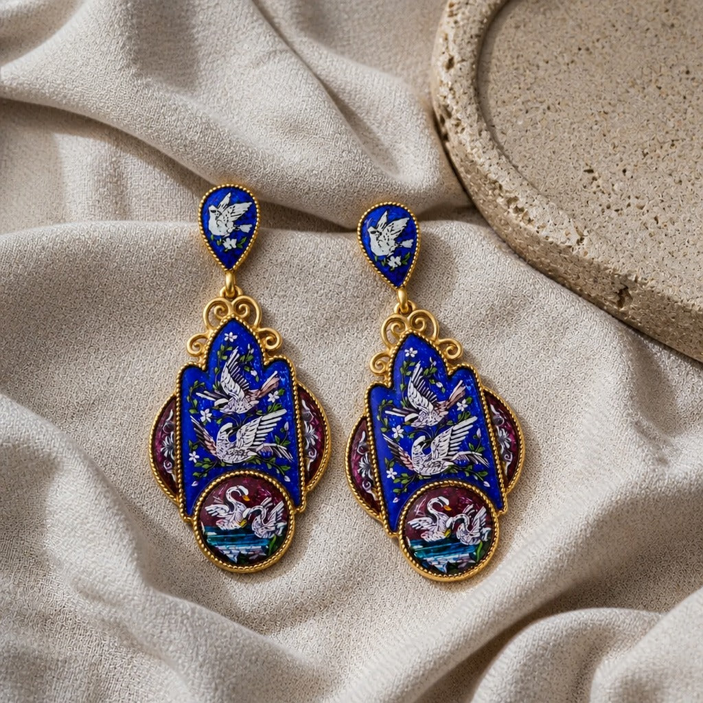 Heritage Enamel Birds Earrings