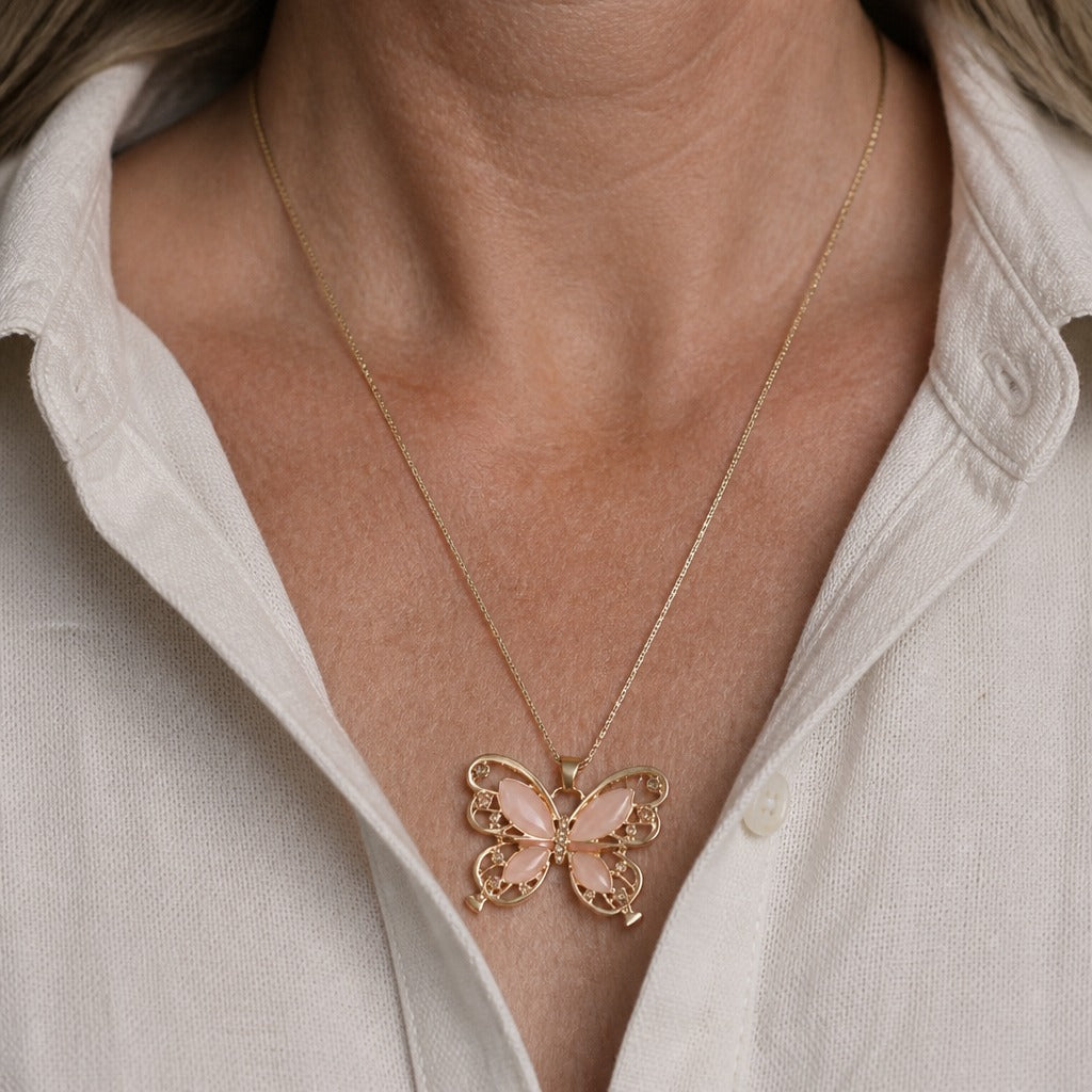 Hollow Crystal Butterfly Pendant Necklace