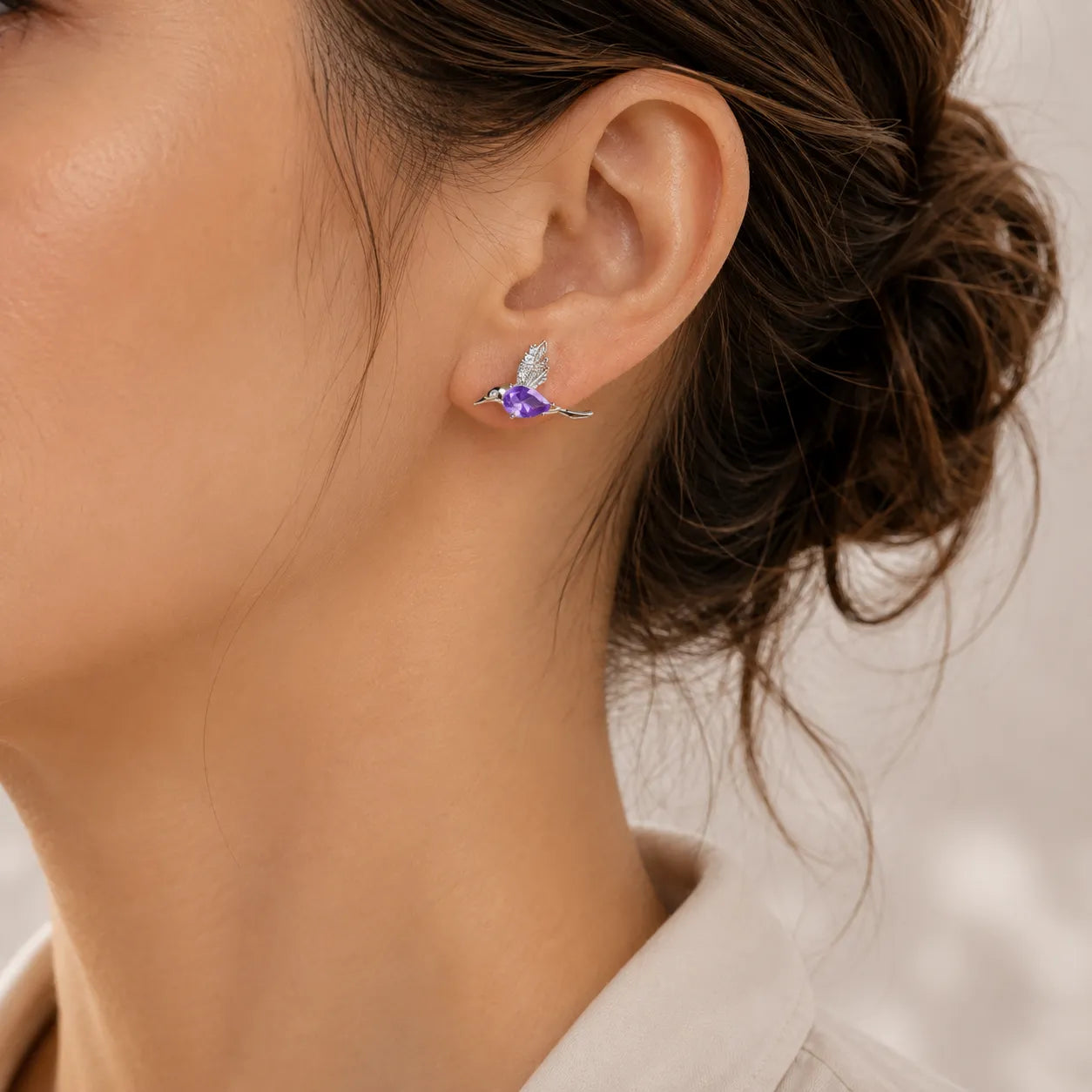 Hummingbird Stud Silver Earrings