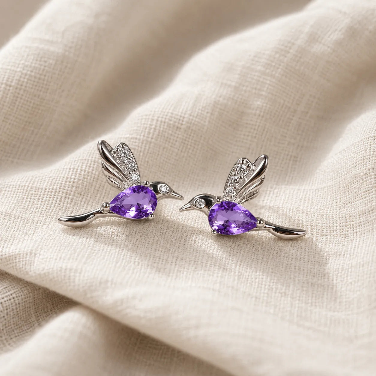 Hummingbird Stud Silver Earrings