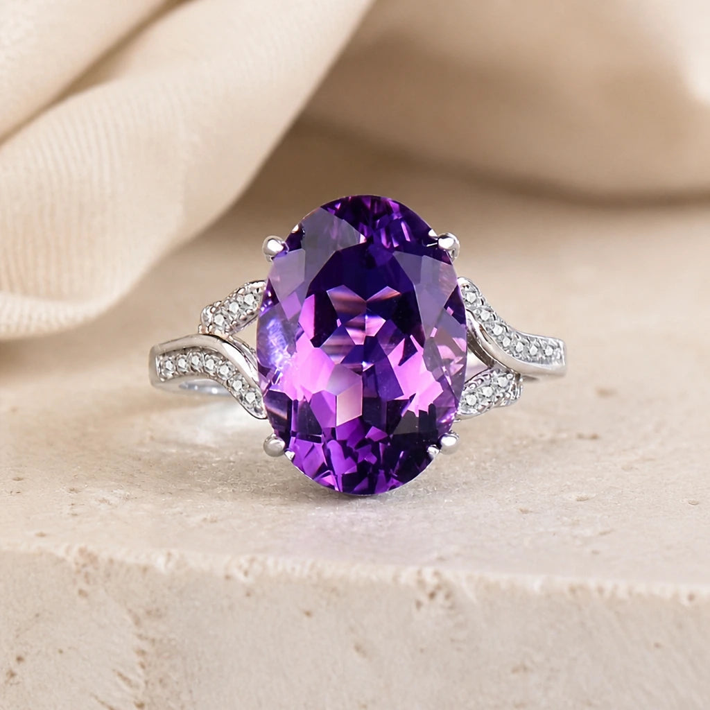 Iconic Amethyst Zirconia Silver Ring