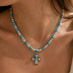 Turquoise Beaded Cross Necklace