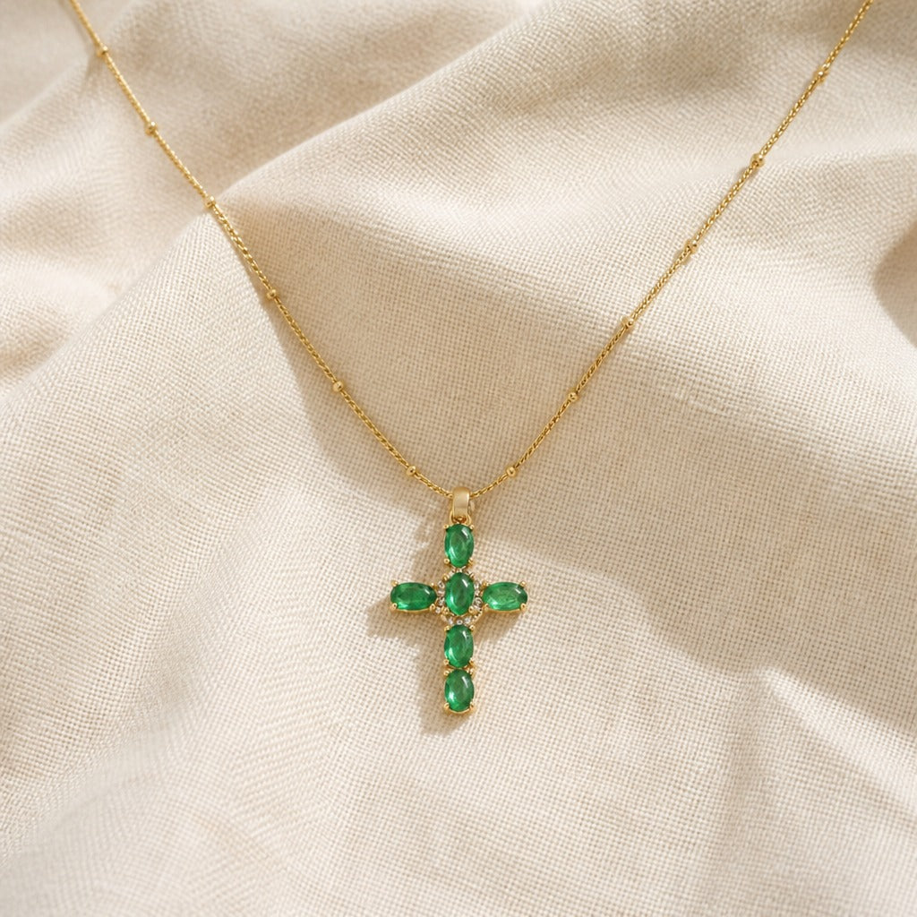 Jade Zirconia Cross Necklace