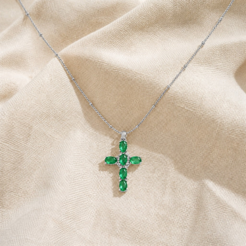 Jade Zirconia Cross Necklace