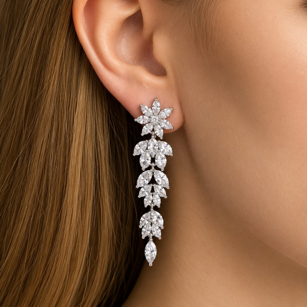 White Zirconia Flower Earrings