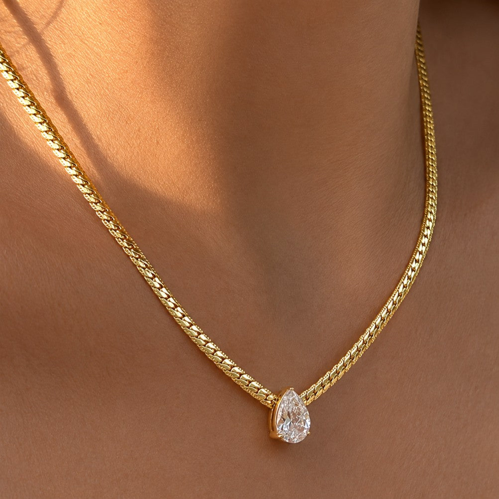 Teardrop Zirconia Snake Necklace