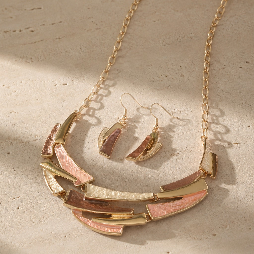 Geometric Link Necklace & Earrings Set Khaki