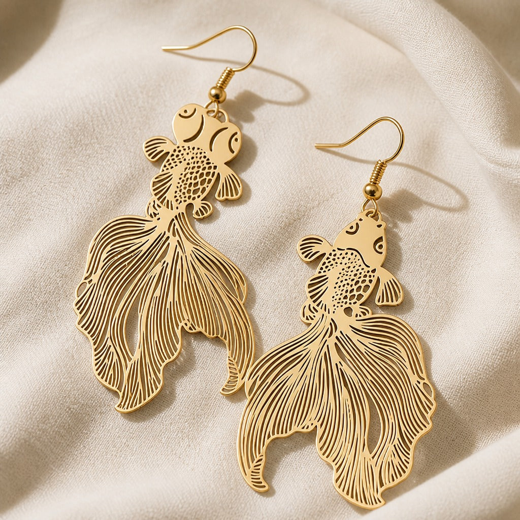 Koi Charm Drop Gold Earrings