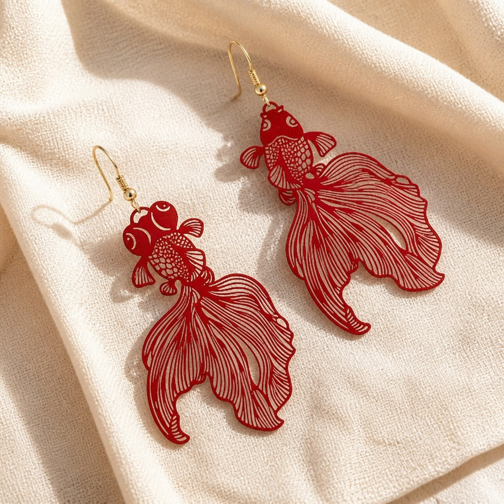 Koi Charm Drop Gold Earrings