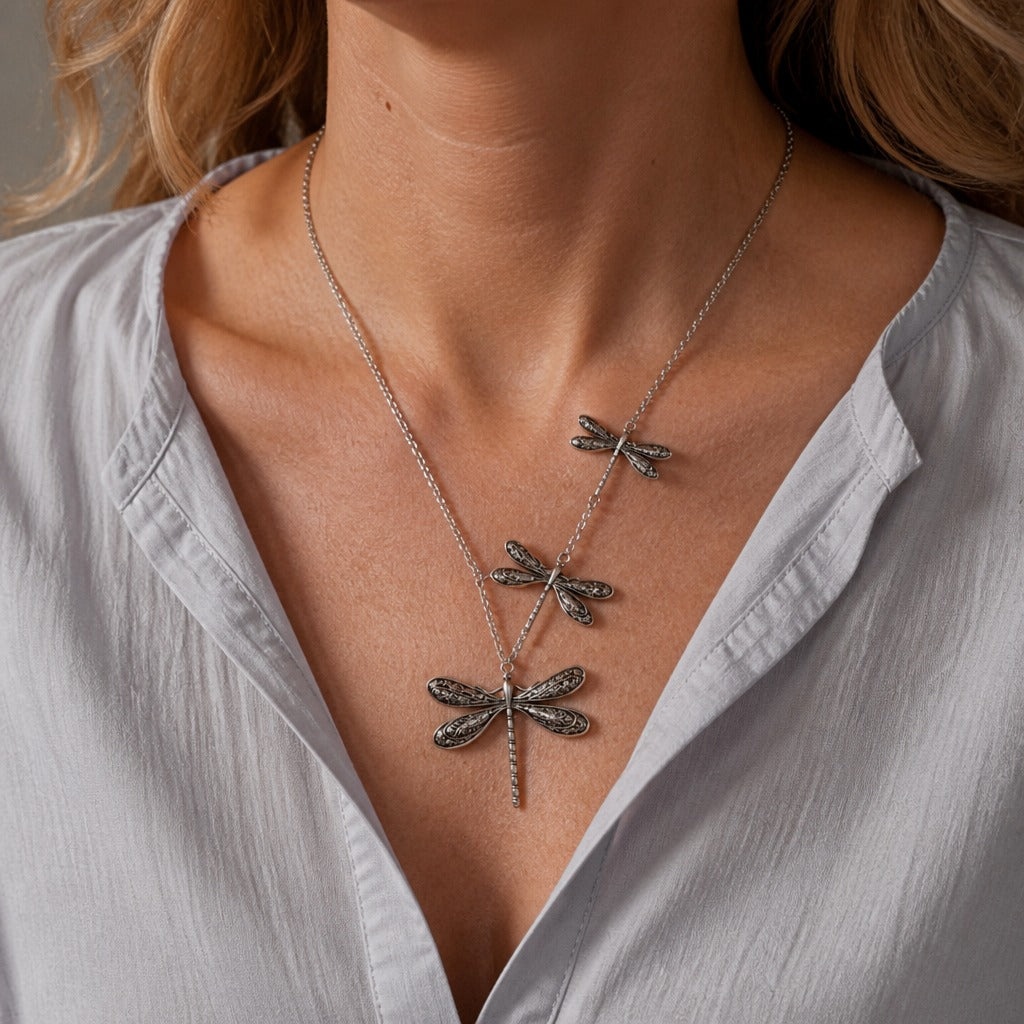 Layered Dragonfly Pendant Necklace