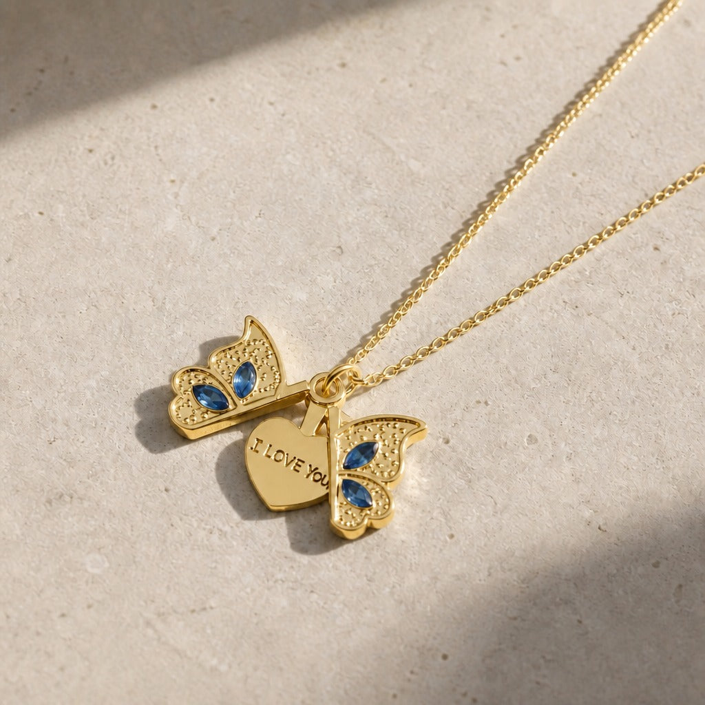 Love Butterfly Locket Pendant Necklace
