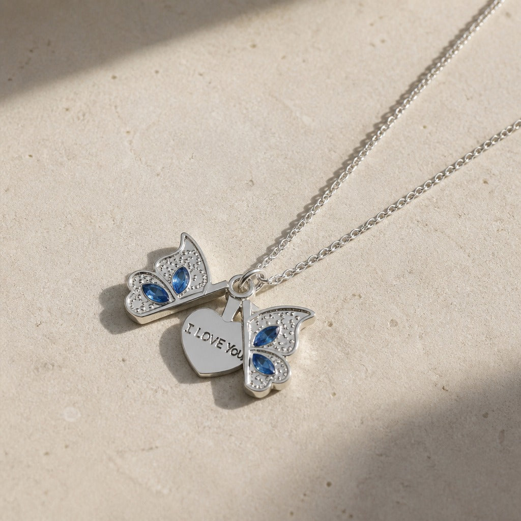 Love Butterfly Locket Pendant Necklace