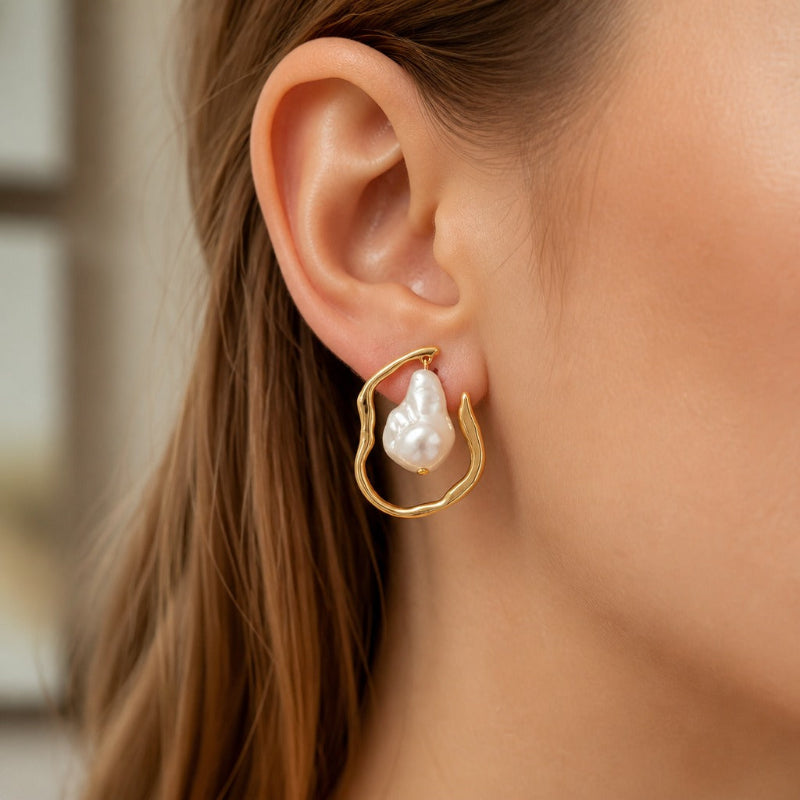Lustrous Pearl Geometric Earrings