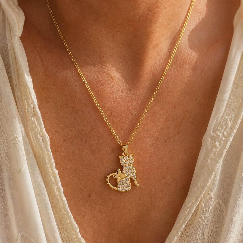 Luxe Crystal Cat Pendant Necklace