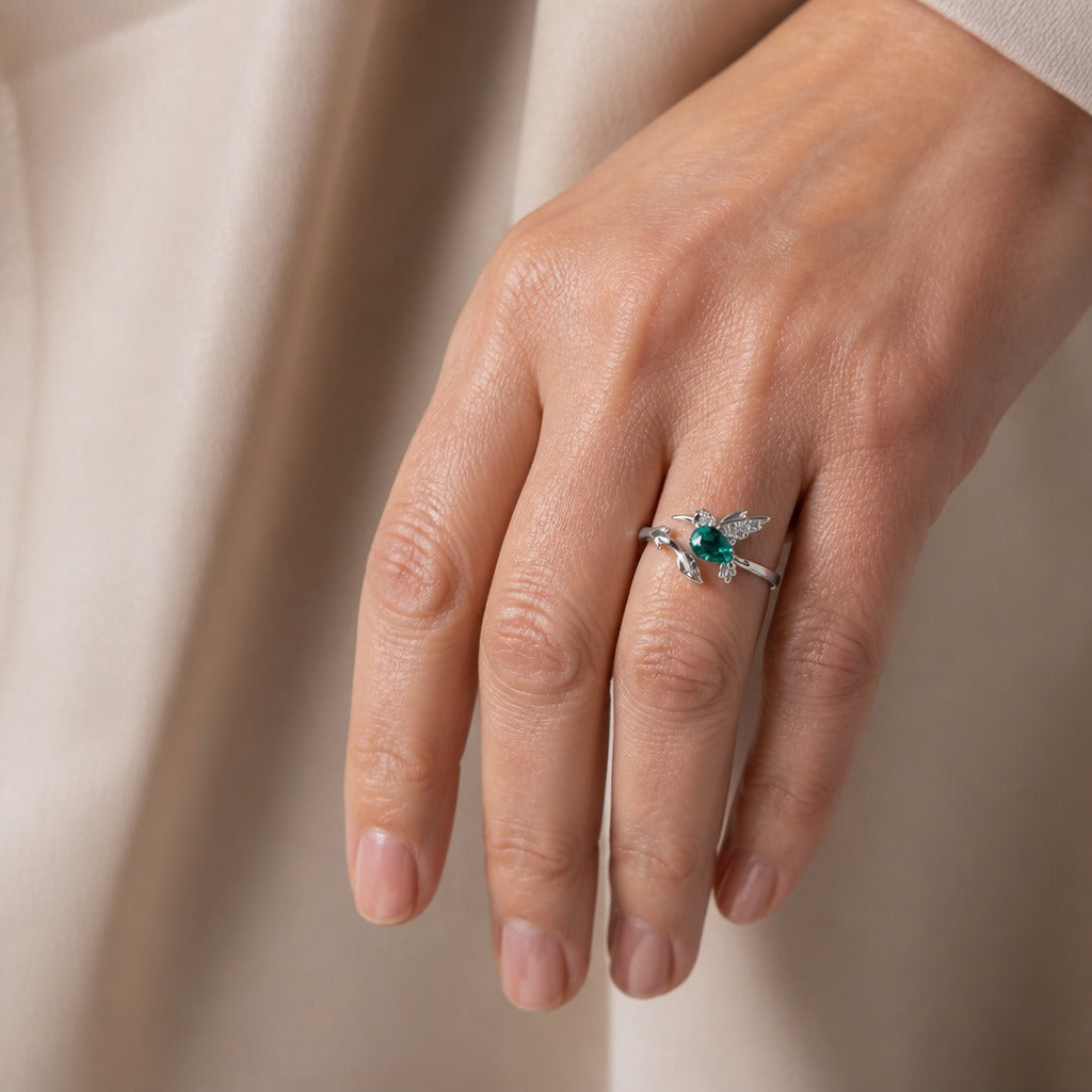 Majestic Hummingbird Silver Ring