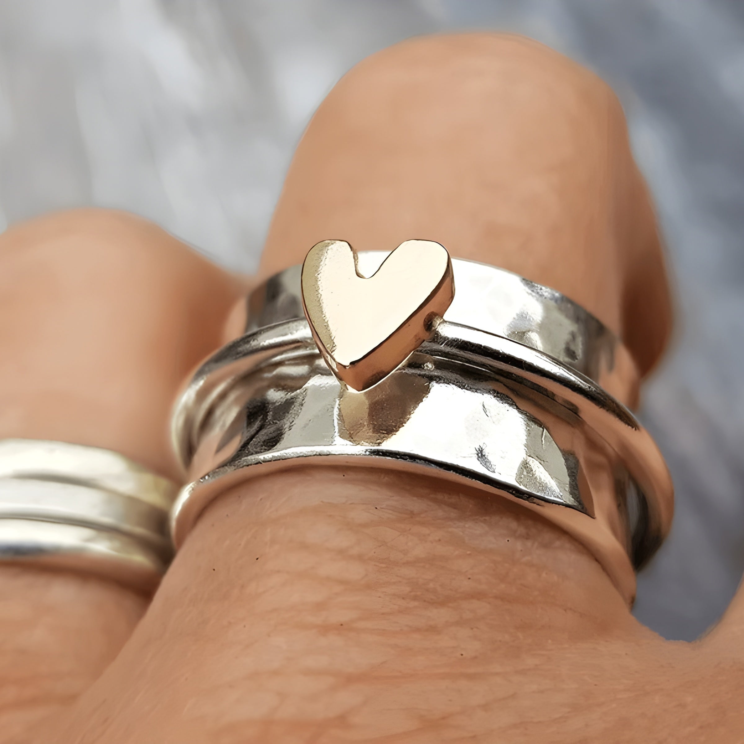 Gold Heart Silver Ring