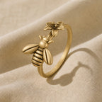 Minimalist Bee & Flower Ring