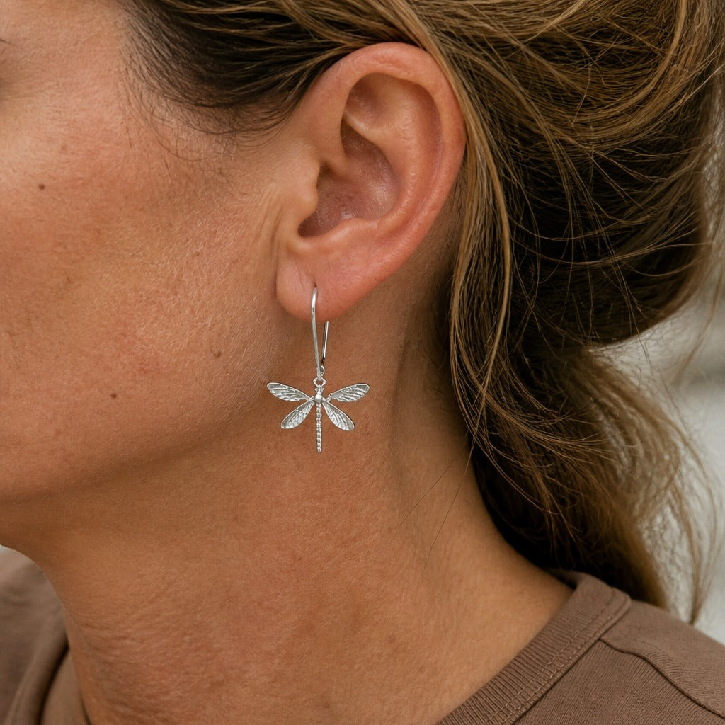Minimalist Dragonfly Drop Earrings