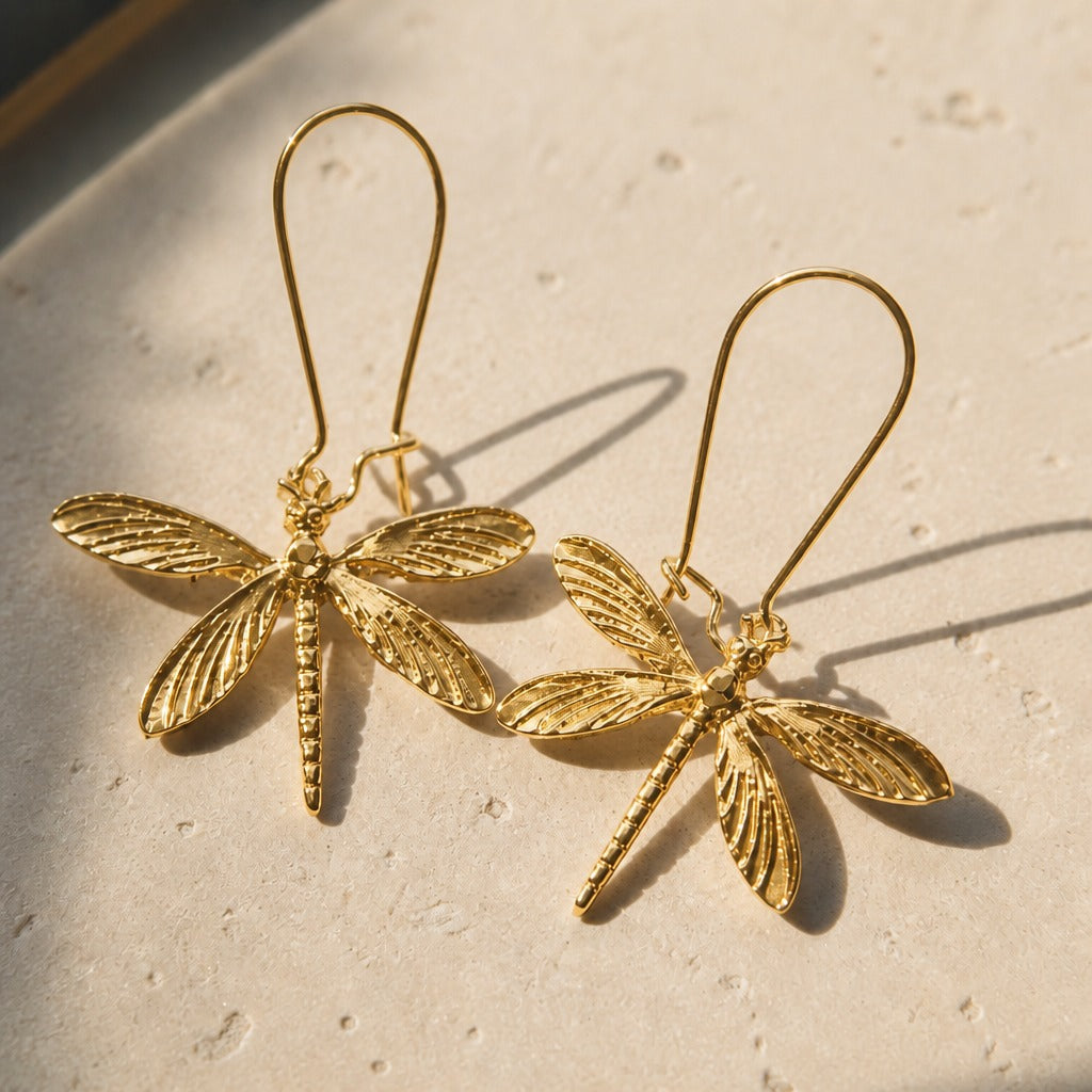 Minimalist Dragonfly Drop Earrings